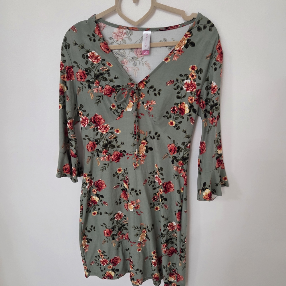 No Boundaries Floral Long Sleeve Dress - Green and Red - Picture 4 of 7